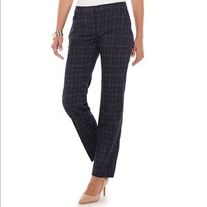 Navy Plaid Mid-Rise Straight Leg Dress Pants